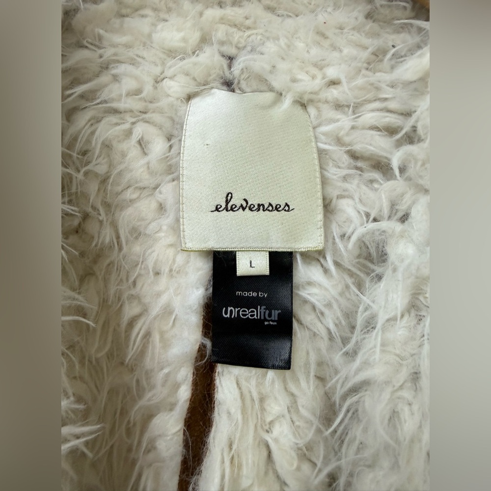 Elevenses Anthropologie Faux Suede Sherpa Lined Draped Open Front Vest size L - Picture 7 of 7